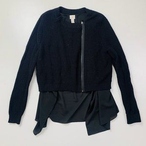 NWT Chico's Minerva Woven Mixed Cardigan Sweater Chiffon Low High Hem Black XL